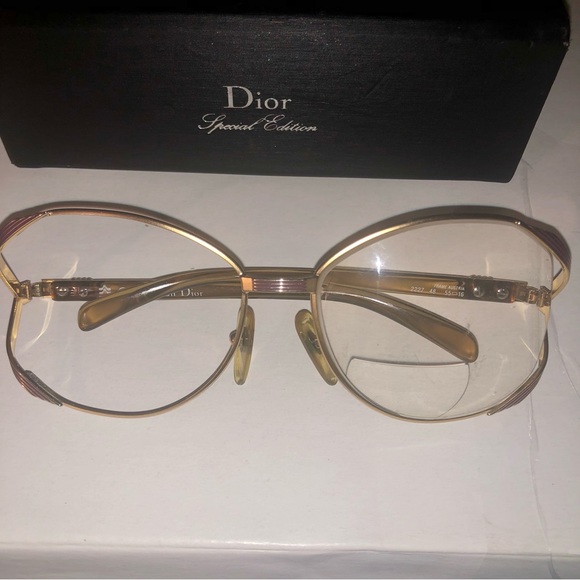 CHRISTIAN DIOR 60s 70s Vintage 2227 48 Butterfly Gold Frame Eyeglasses 55-16mm - Picture 2 of 16
